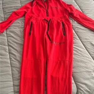 Red Tracksuit with Black Accents